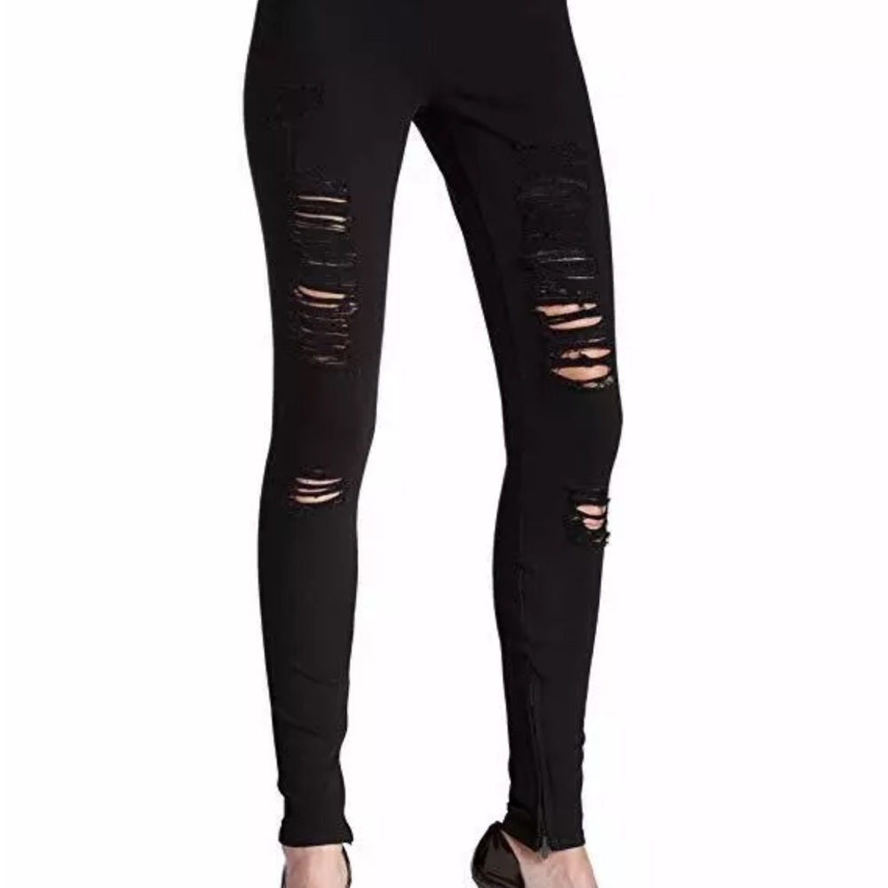 Joe's Stretch Ripped Denim The Jean Legging Skinny Ankle Zip Black Large New